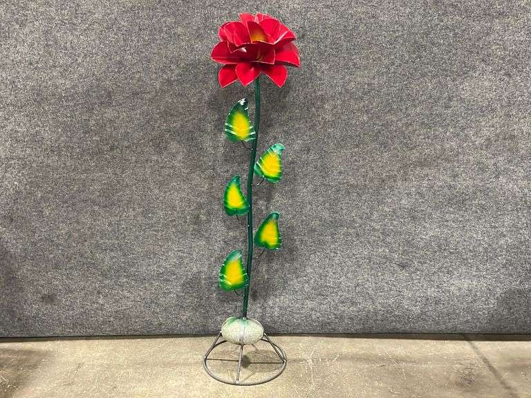 Red Metal Flower Yard Art