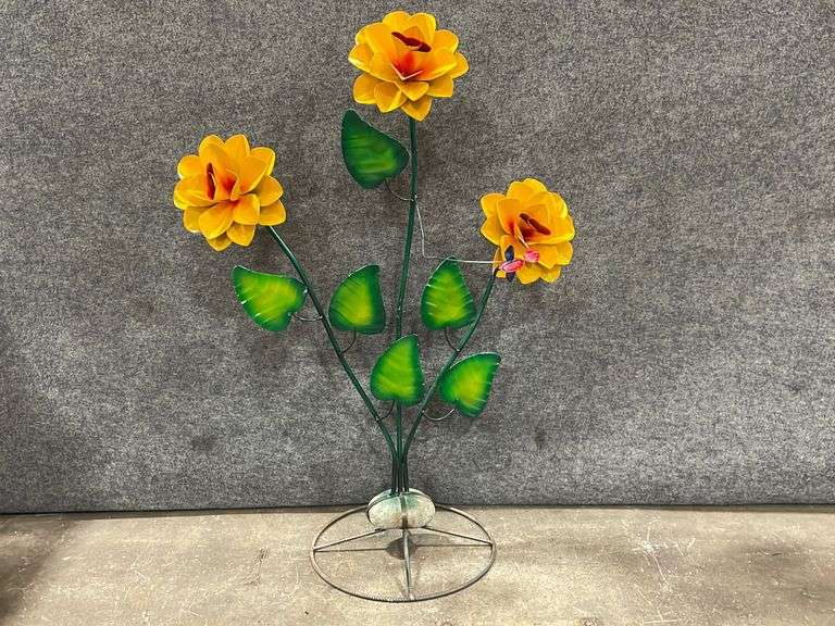 Yellow Metal Flower Yard Art