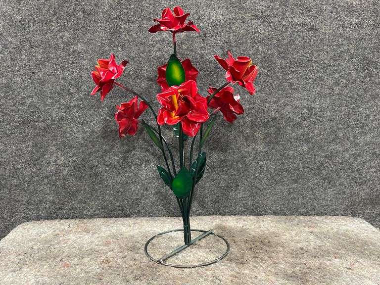 Red Metal Flower Yard Art