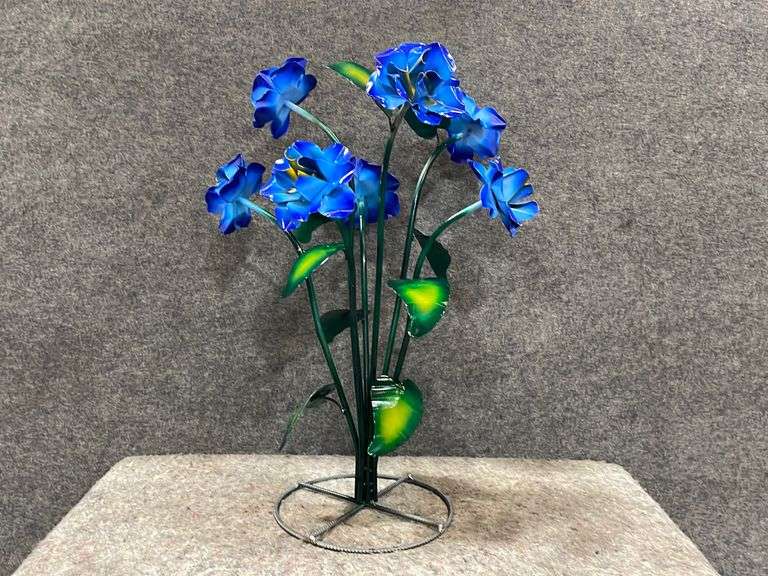 Blue Metal Flower Yard Art