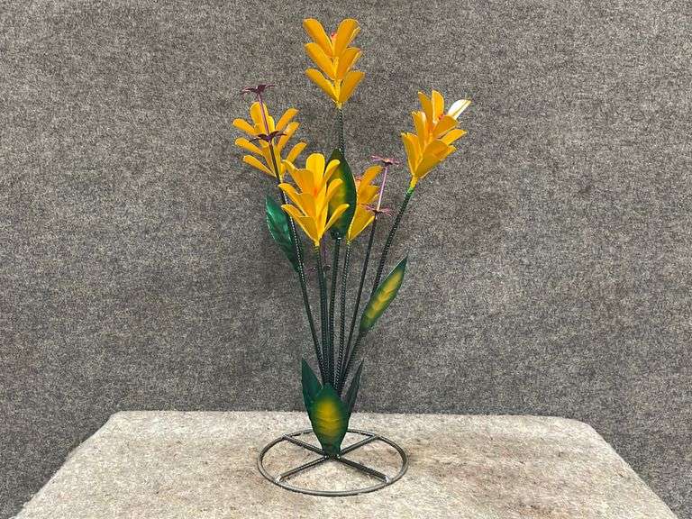 Yellow Metal Flower Yard Art