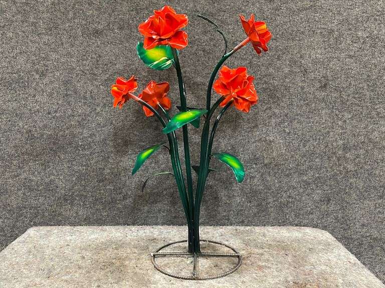Orange Metal Flower Yard Art