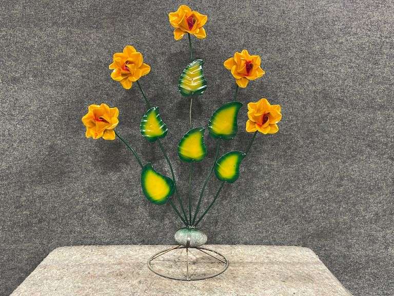 Yellow Metal Flower Yard Art