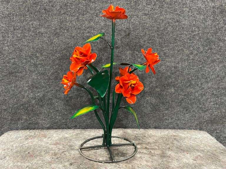 Orange Metal Flower Yard Art
