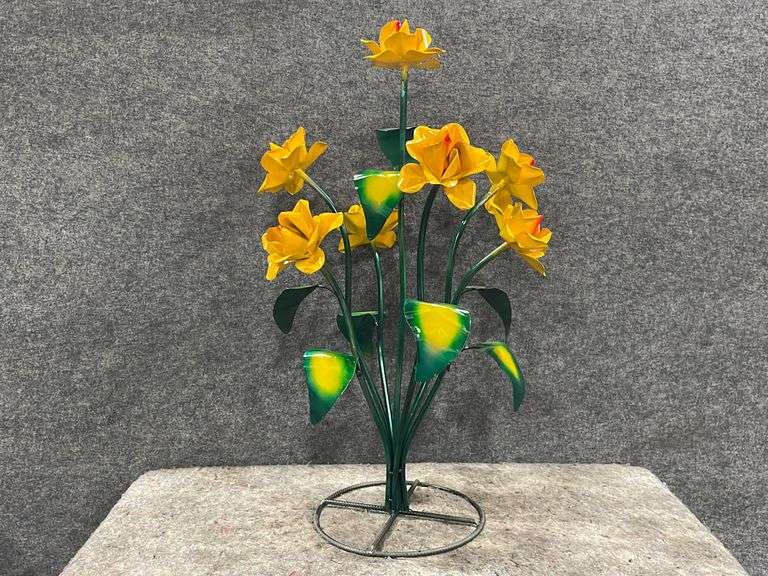 Yellow Metal Flower Yard Art
