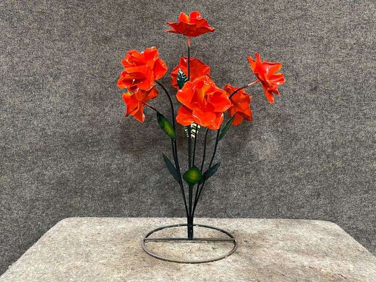 Orange Metal Flower Yard Art