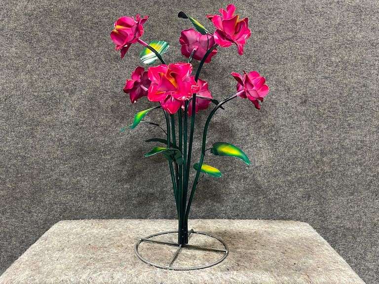 Pink Metal Flower Yard Art
