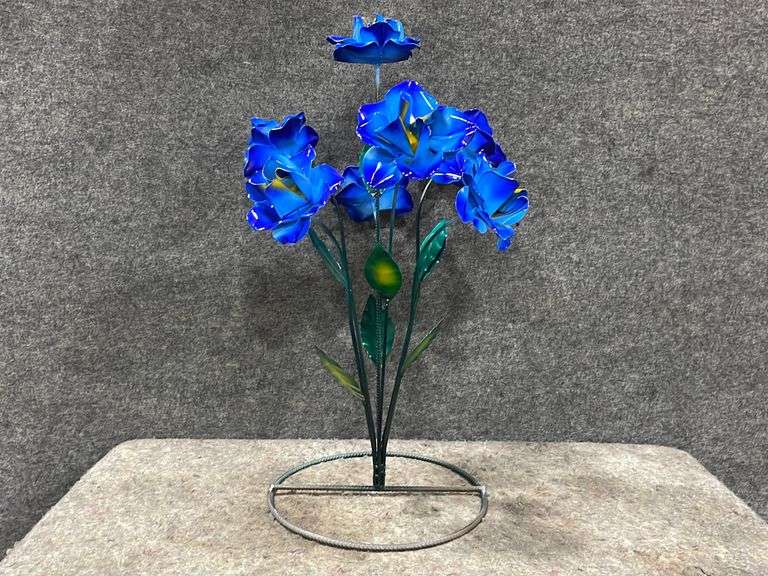 Blue Metal Flower Yard Art