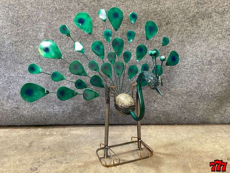 Large Green Metal Peacock 