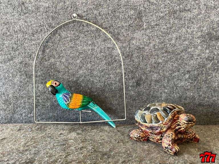 Rock And Cement Turtle & Hanging Bird