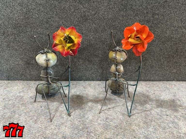 (2) 11-1/2” Tall Rock Ants w/ Flowers