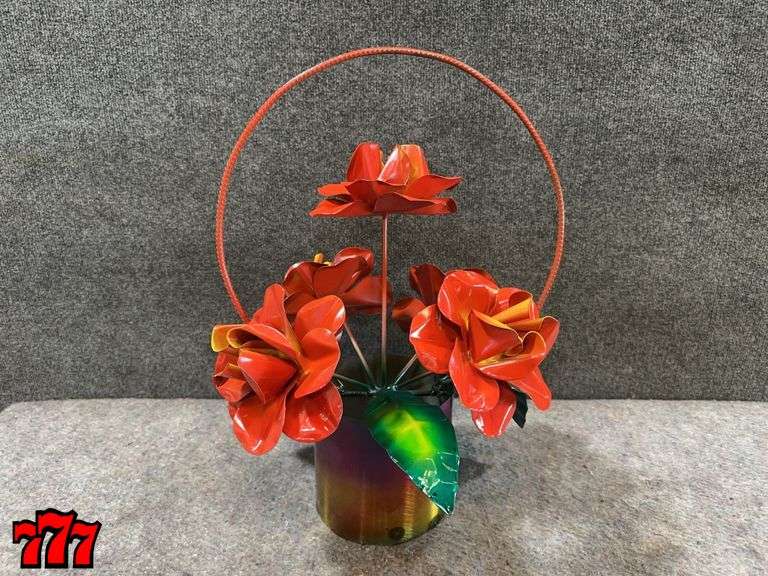 20” Tall Orange Metal Flower Basket