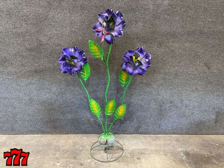 53” Tall Purple Metal Flower Stand w/ Hummingbird