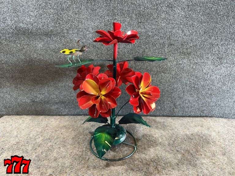 18” Tall Metal Red Flower Stand w/ Ladybug