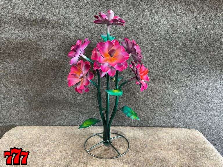 29” Tall Metal Pink Flower Stand