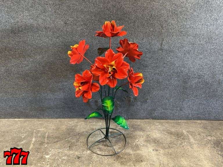 35” Tall Metal Orange Flower Stand