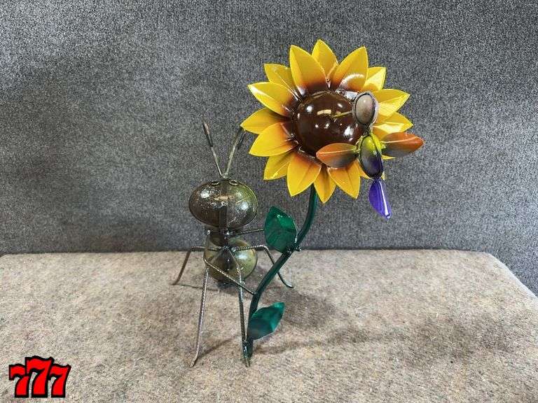 20” Tall Rock & Metal Ant w/ Sunflower & Hummingbird