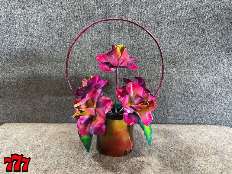 20” Tall Metal Pink Flower Basket