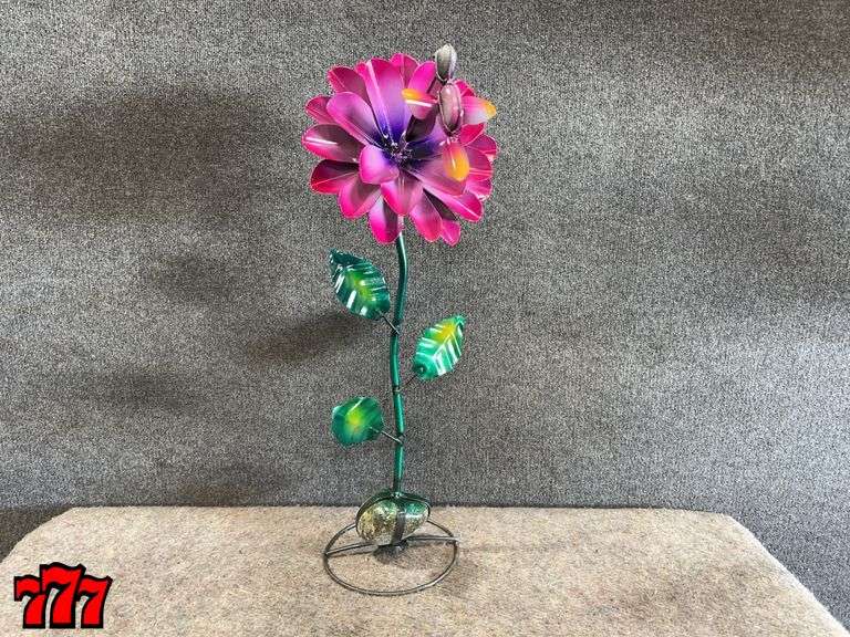 30” Tall Metal Pink Flower Stand w/ Hummingbird