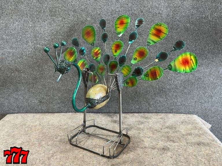 24” Tall Rock & Metal Swinging Peacock