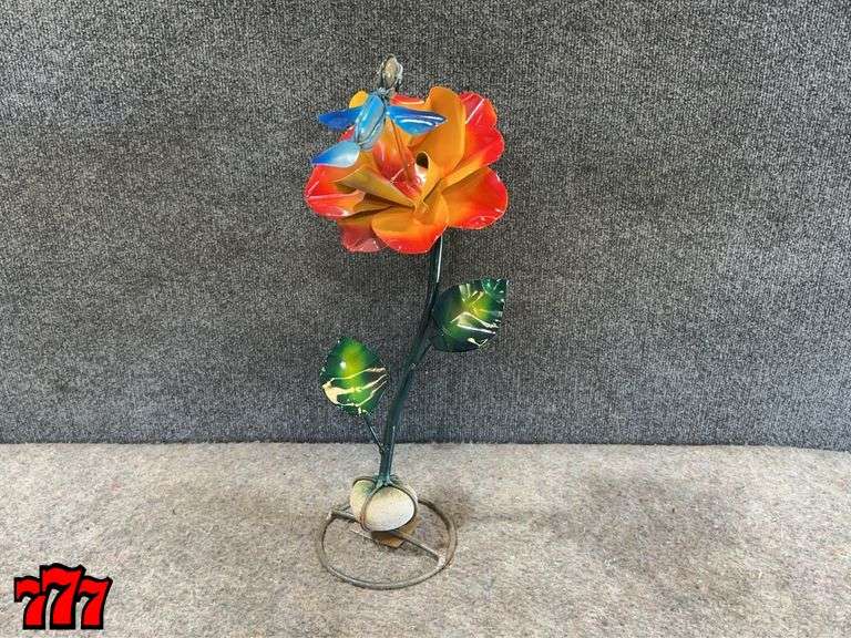 18” Tall Metal Orange Flower Stand w/ Hummingbird