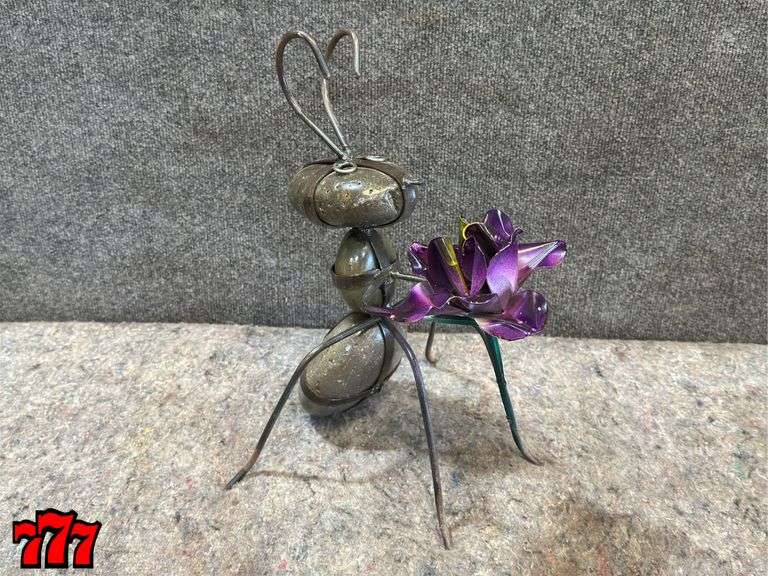 16” Tall Rock Ant w/ Purple Metal Flower