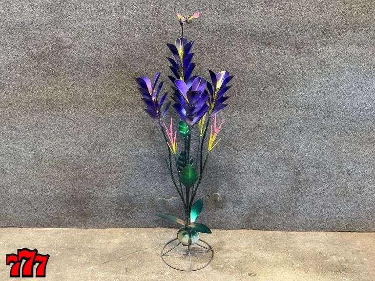 48” Tall Purple Metal Flower Stand w/ Hummingbird