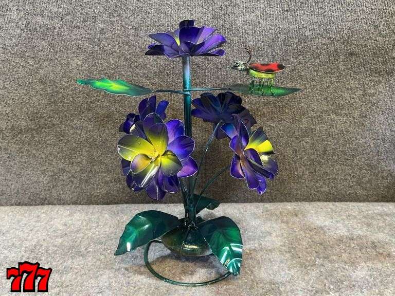 19” Tall Purple Metal Flower Stand w/ Ladybug