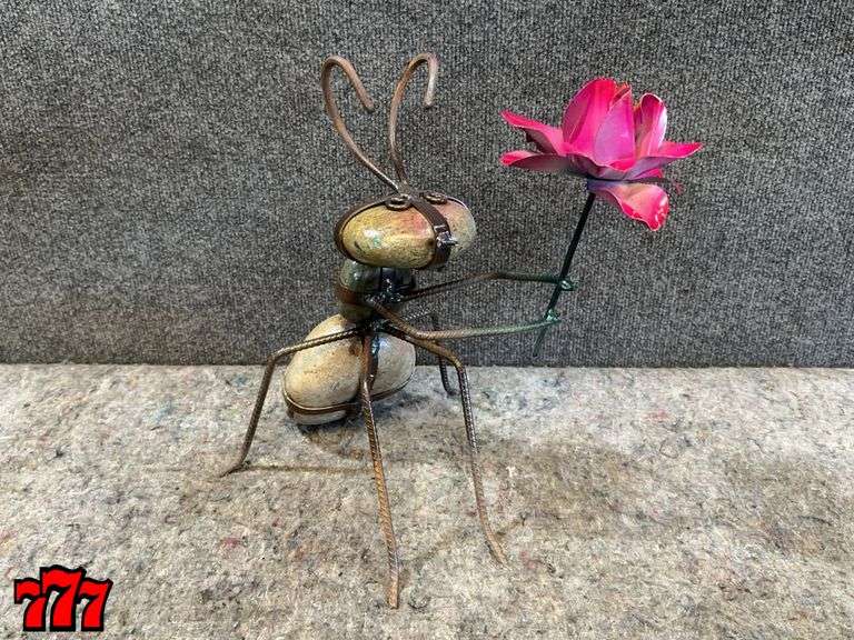 14” Tall Rock Ant w/ Pink Flower
