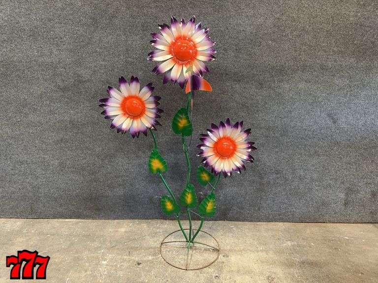 56” Tall Multi Colored Flower Stand w/ Hummingbird