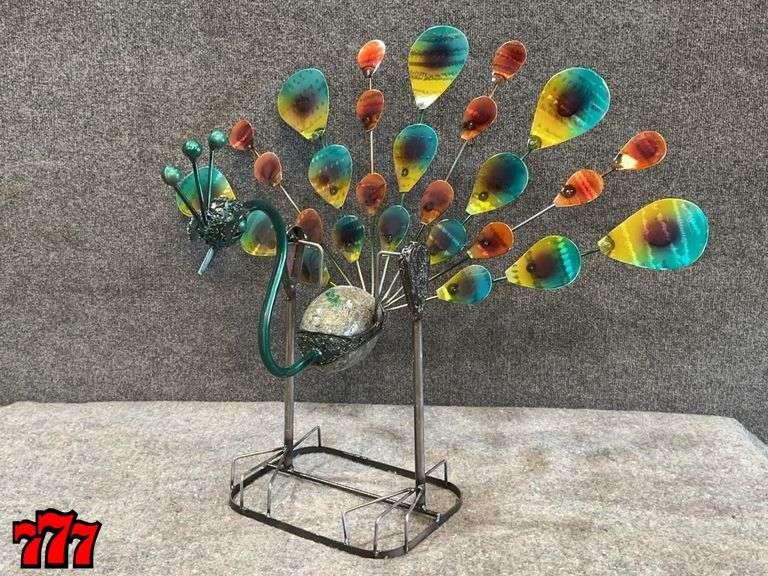 24” Tall Metal Swinging Peacock