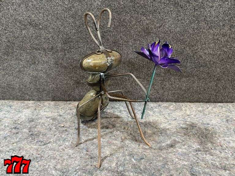 15” Tall Rock Ant Stand w/ Purple Flower