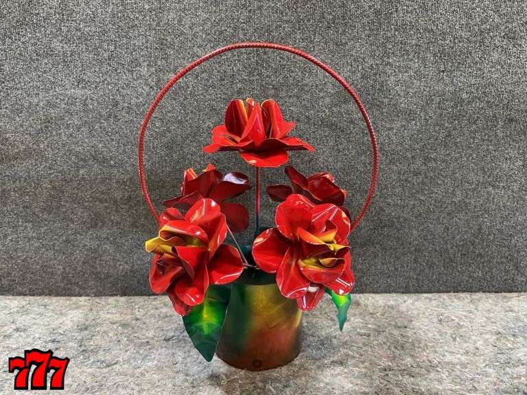 20” Tall Red Metal Flower Basket Stand