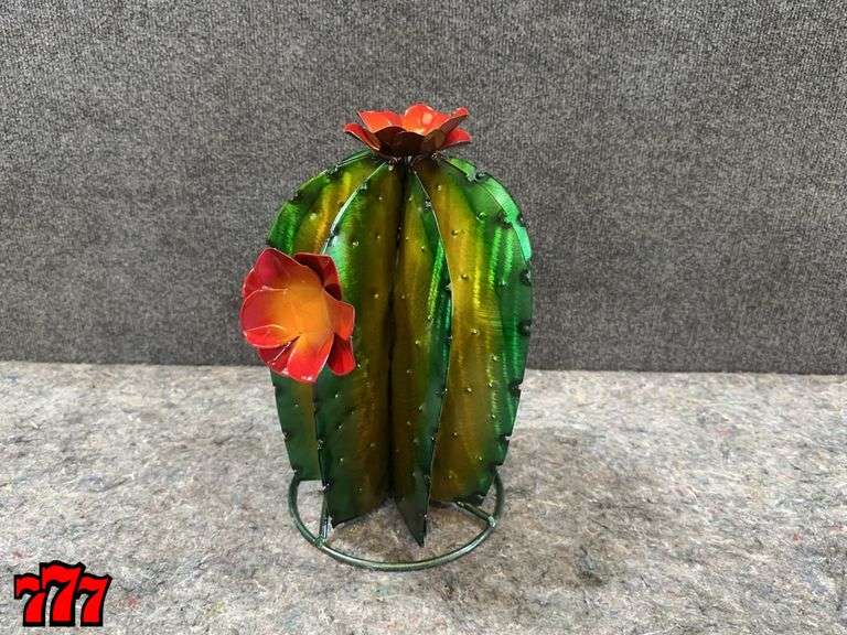 13” Tall Metal Cactus Stand w/ Flowers