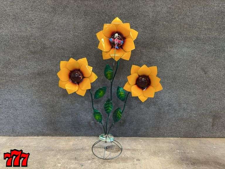 53” Tall Metal Sunflower Stand w/ Hummingbird