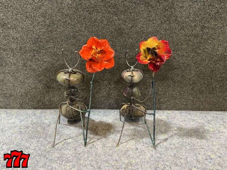 2 Petite 10-1/2” Tall Rock Ants w/ Flowers