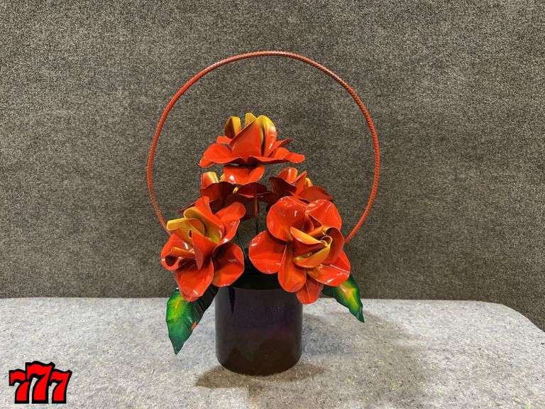 20” Tall Metal Orange Flower Basket