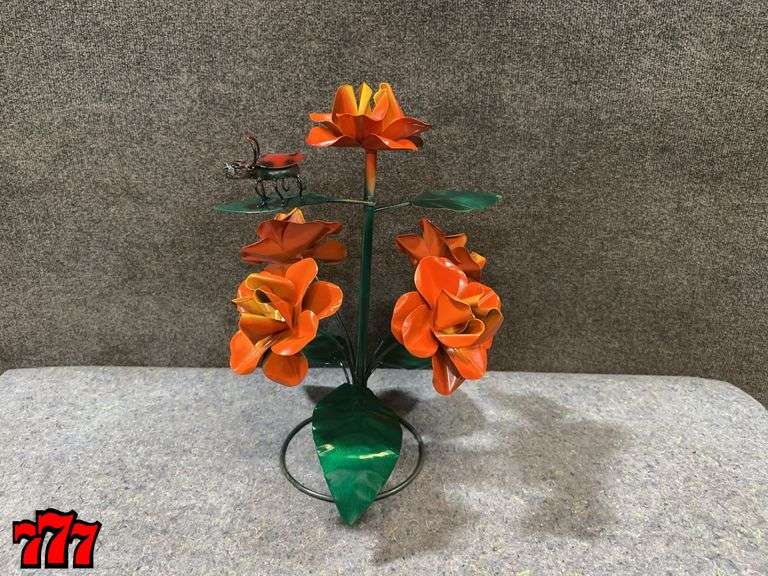 19” Tall Metal Orange Flower Stand