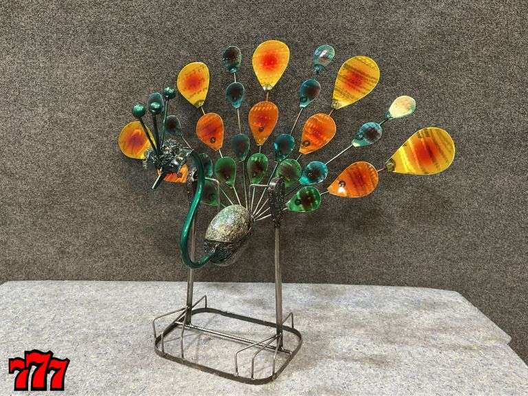 25” Tall Metal & Rock Swinging Peacock