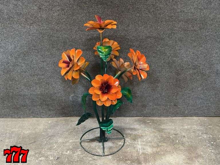 32” Tall Metal Orange Flower Stand