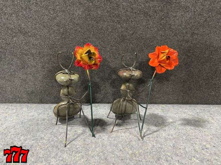 2 Petite 10-1/2” Tall Rock Ants w/ Flowers