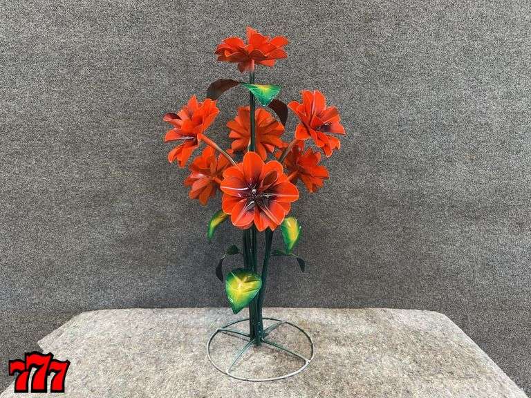 35” Tall Orange Metal Flower Stand