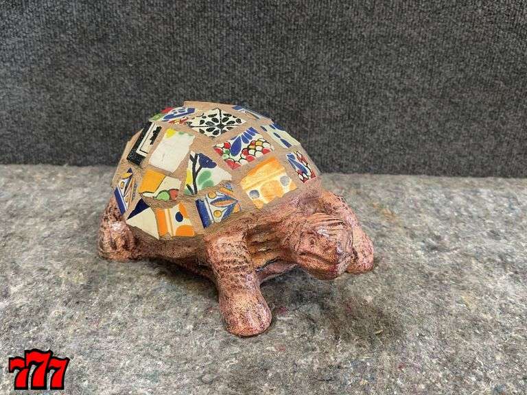 Small 5” Tall Cement & Ceramic Turtle