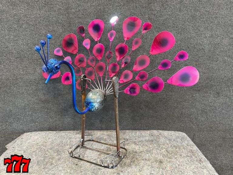 33” Tall Metal & Rock Swinging Peacock