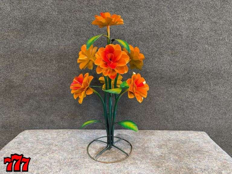 28” Tall Orange Metal Flower Stand