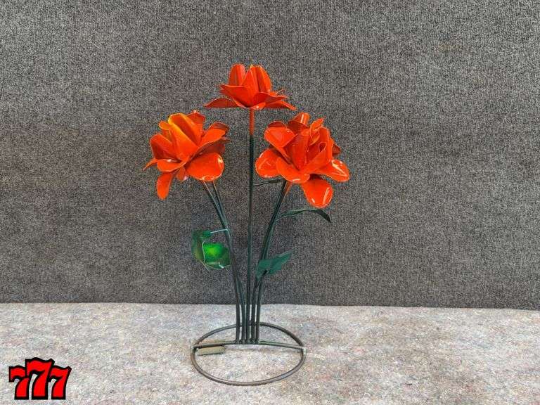 20” Tall Orange Metal Flower Stand