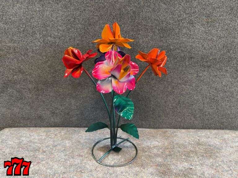 20” Tall Multi Colored Metal Flower Stand
