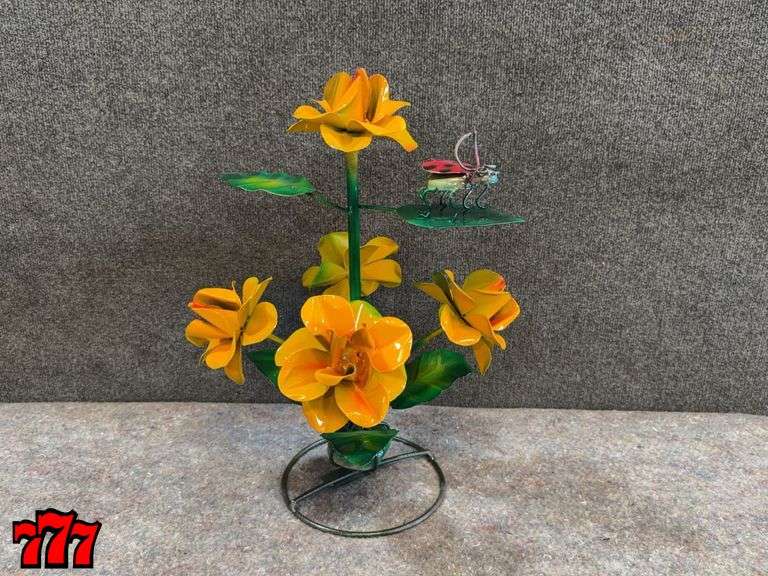 19” Tall Yellow Metal Flower Stand w/ Ladybug