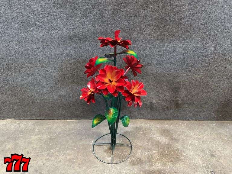 34” Tall Red Metal Flower Stand