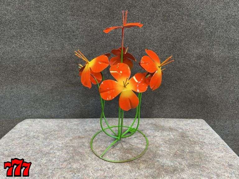 26” Tall Orange Metal Flower Stand